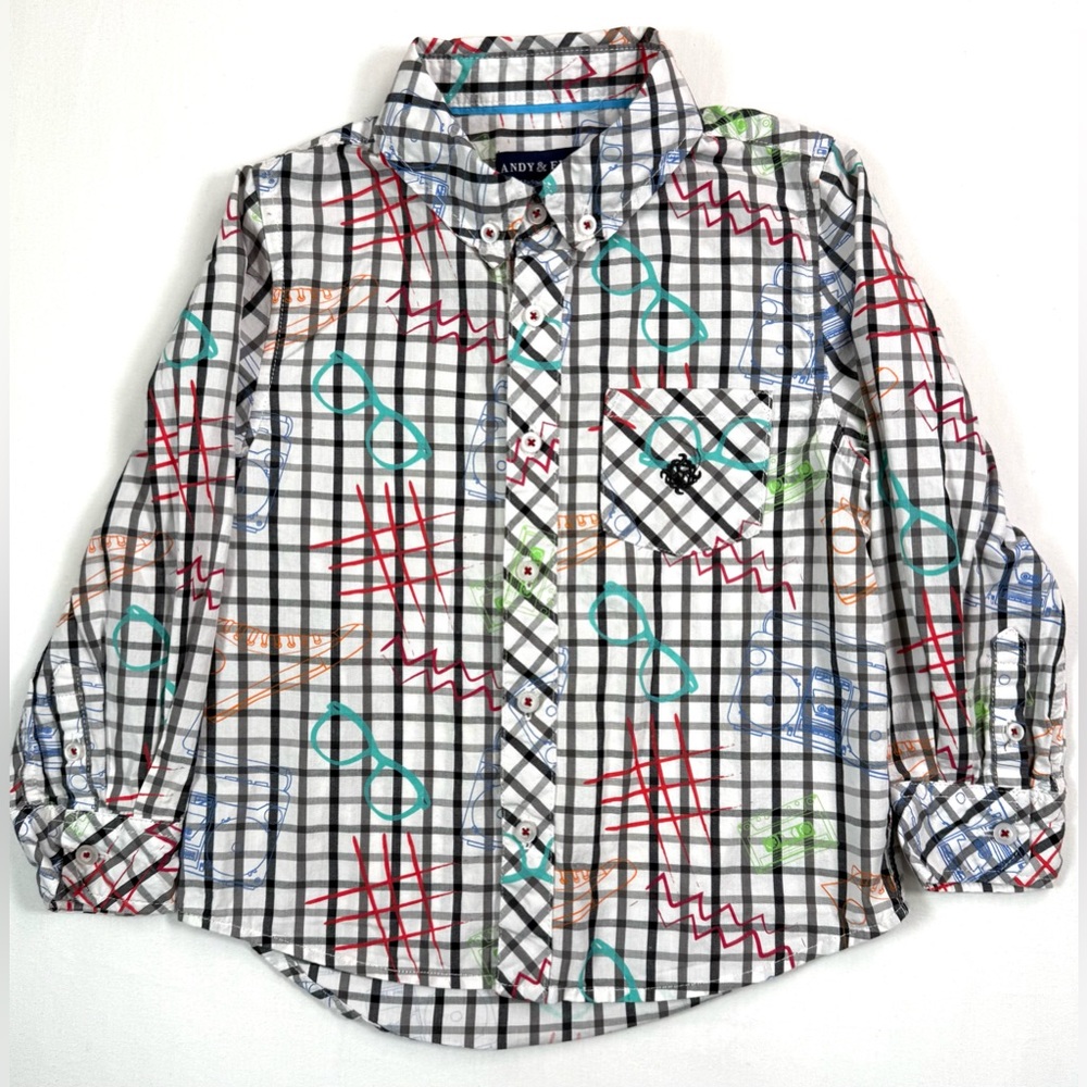ANDY & EVAN‎ Boys Long Sleeve Button Down 5 Retro School Days Cool Kid Graphics